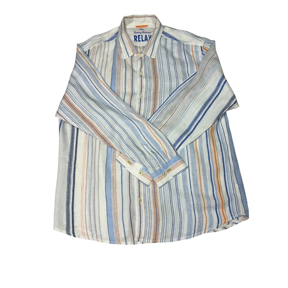 Tommy Bahama RELAX Linen Striped Button Down Shirt Menswear Relaxed Fit‎ XXL